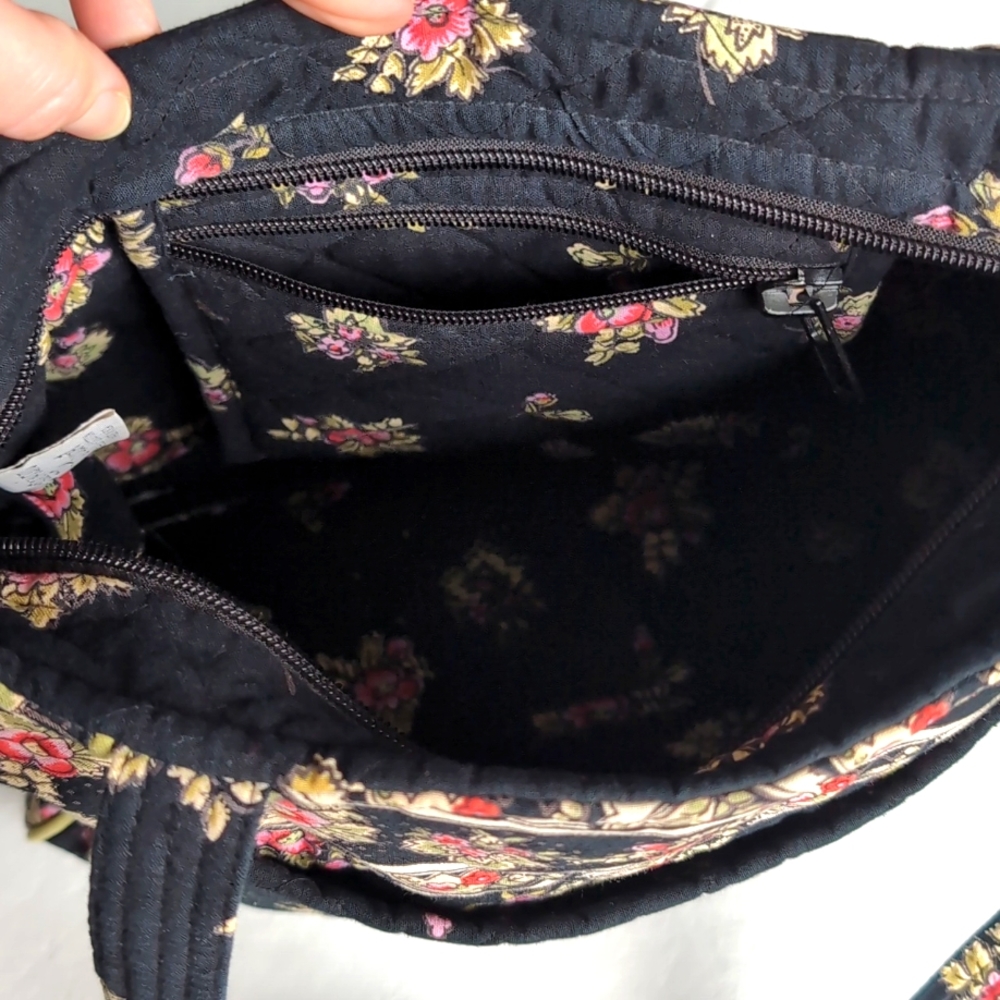 Victorian Heart Quilted Black and Floral Bag w/ Coin Purse and Snap in K… - Picture 3 of 8